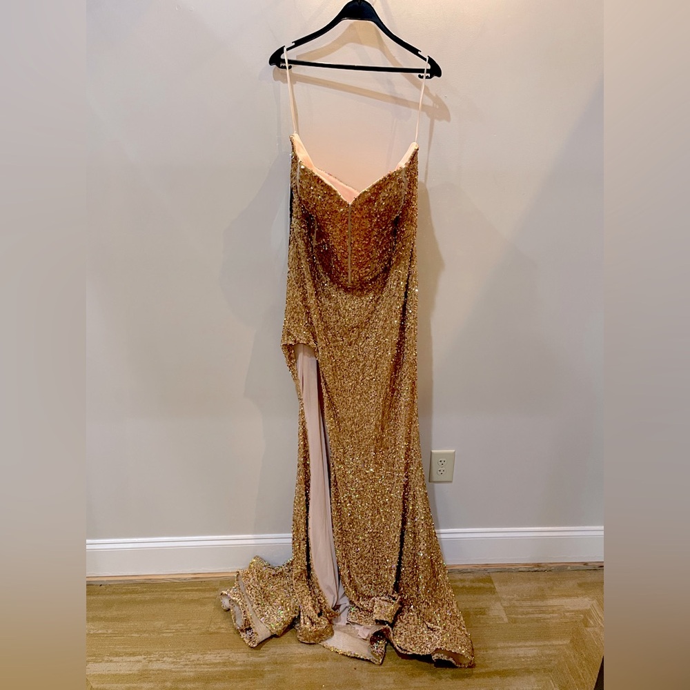 Gold Strapless Sequin Dress